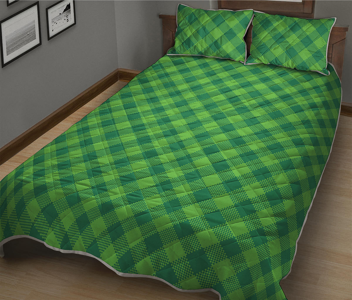 Green Plaid Saint Patrick's Day Print Quilt Bed Set