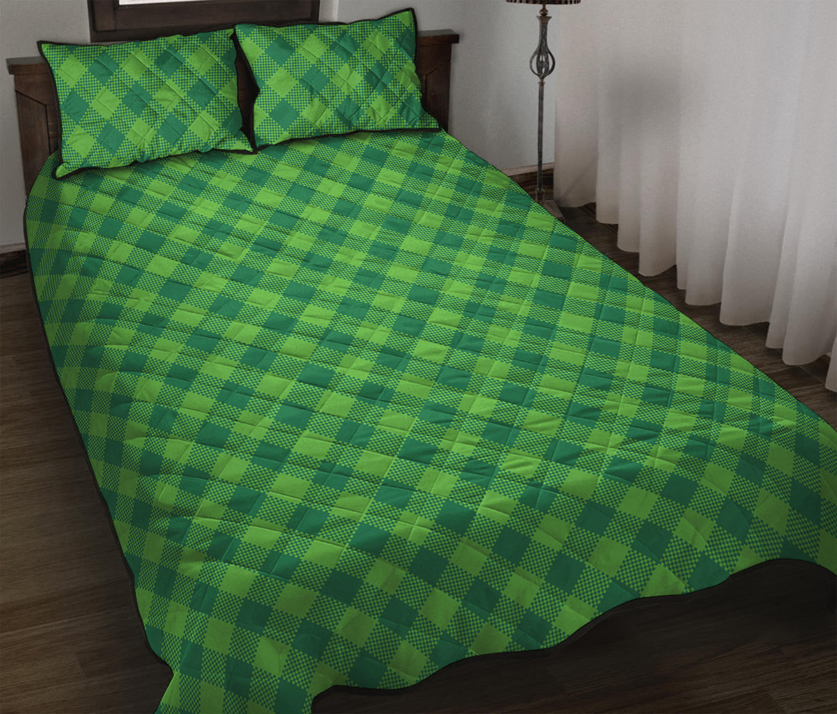Green Plaid Saint Patrick's Day Print Quilt Bed Set