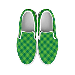 Green Plaid Saint Patrick's Day Print White Slip On Shoes