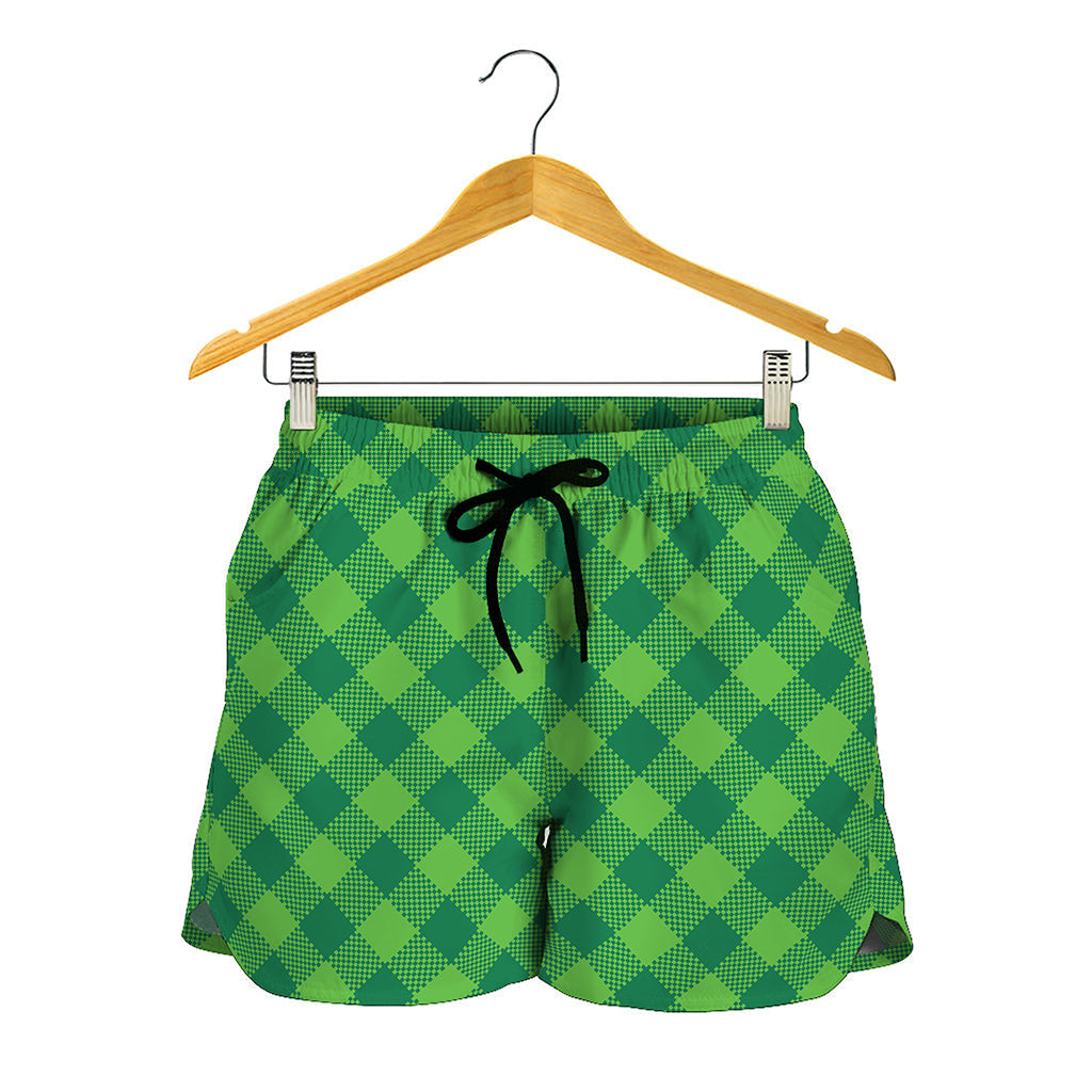 Green Plaid Saint Patrick's Day Print Women's Shorts