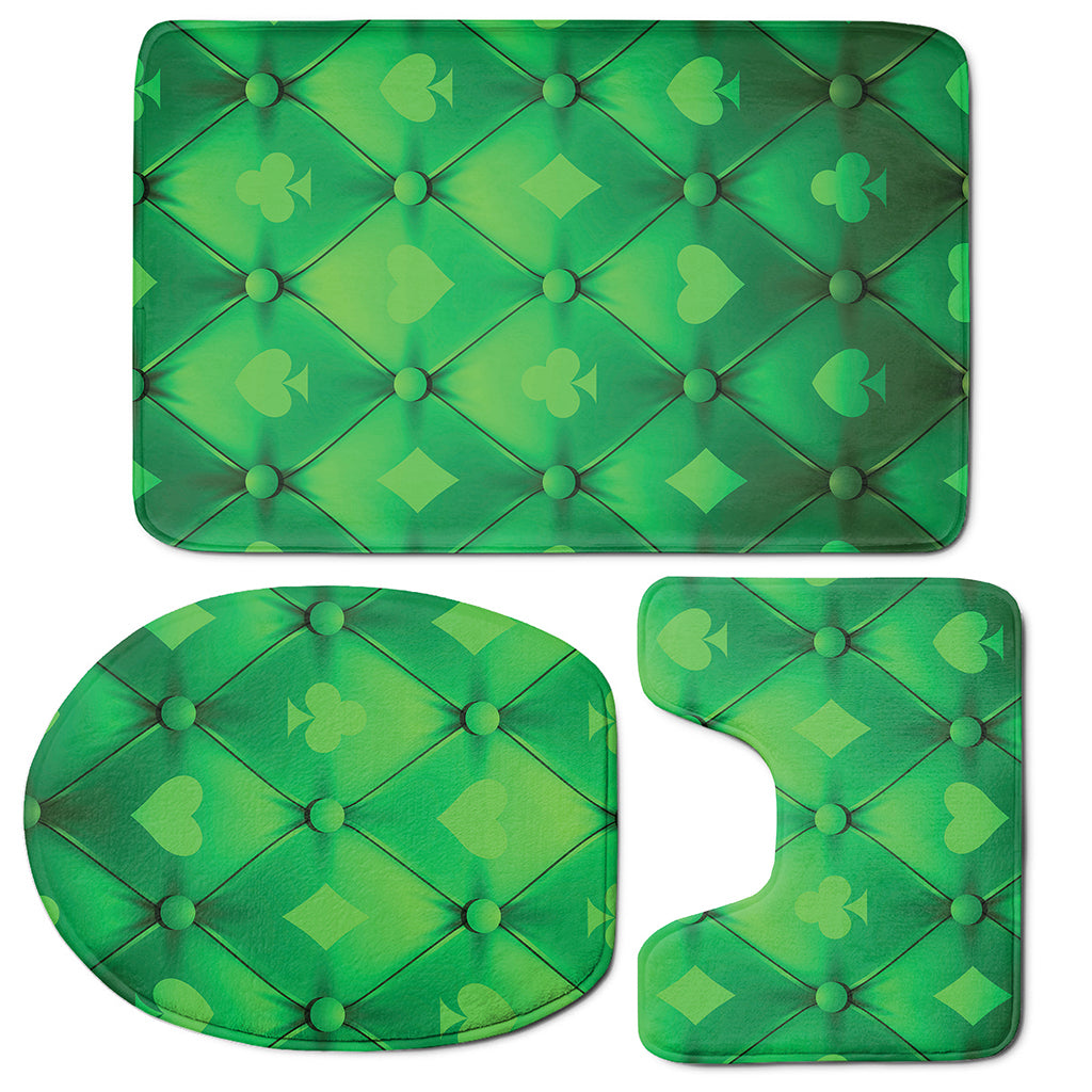 Green Playing Card Suits Pattern Print 3 Piece Bath Mat Set