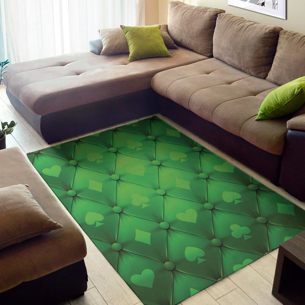 Green Playing Card Suits Pattern Print Area Rug