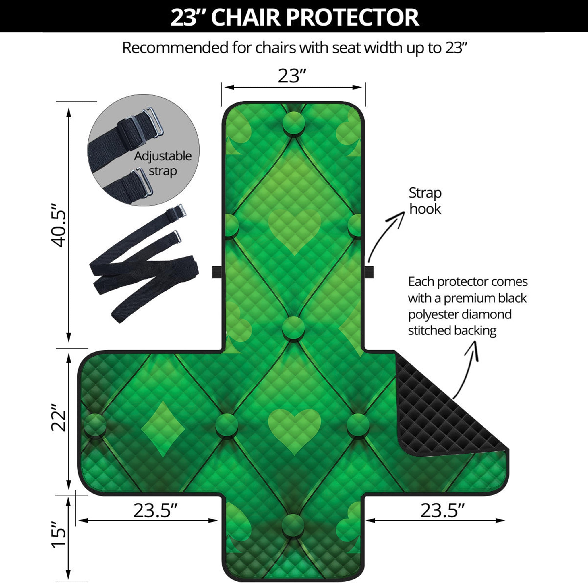 Green Playing Card Suits Pattern Print Armchair Protector