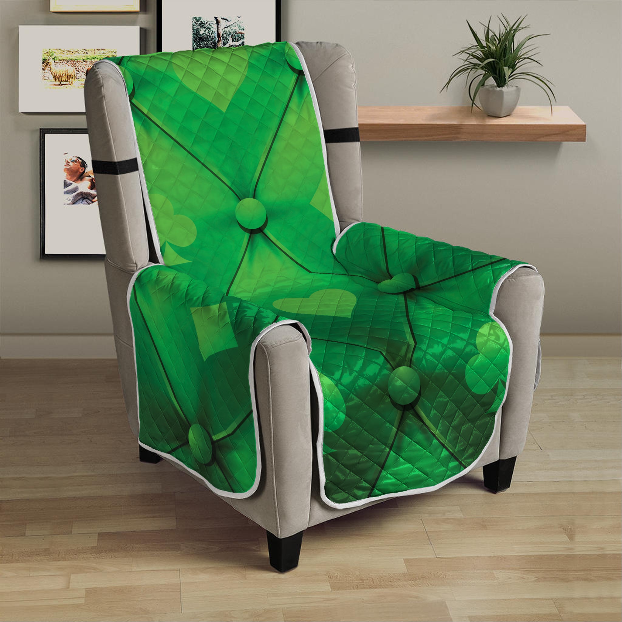 Green Playing Card Suits Pattern Print Armchair Protector