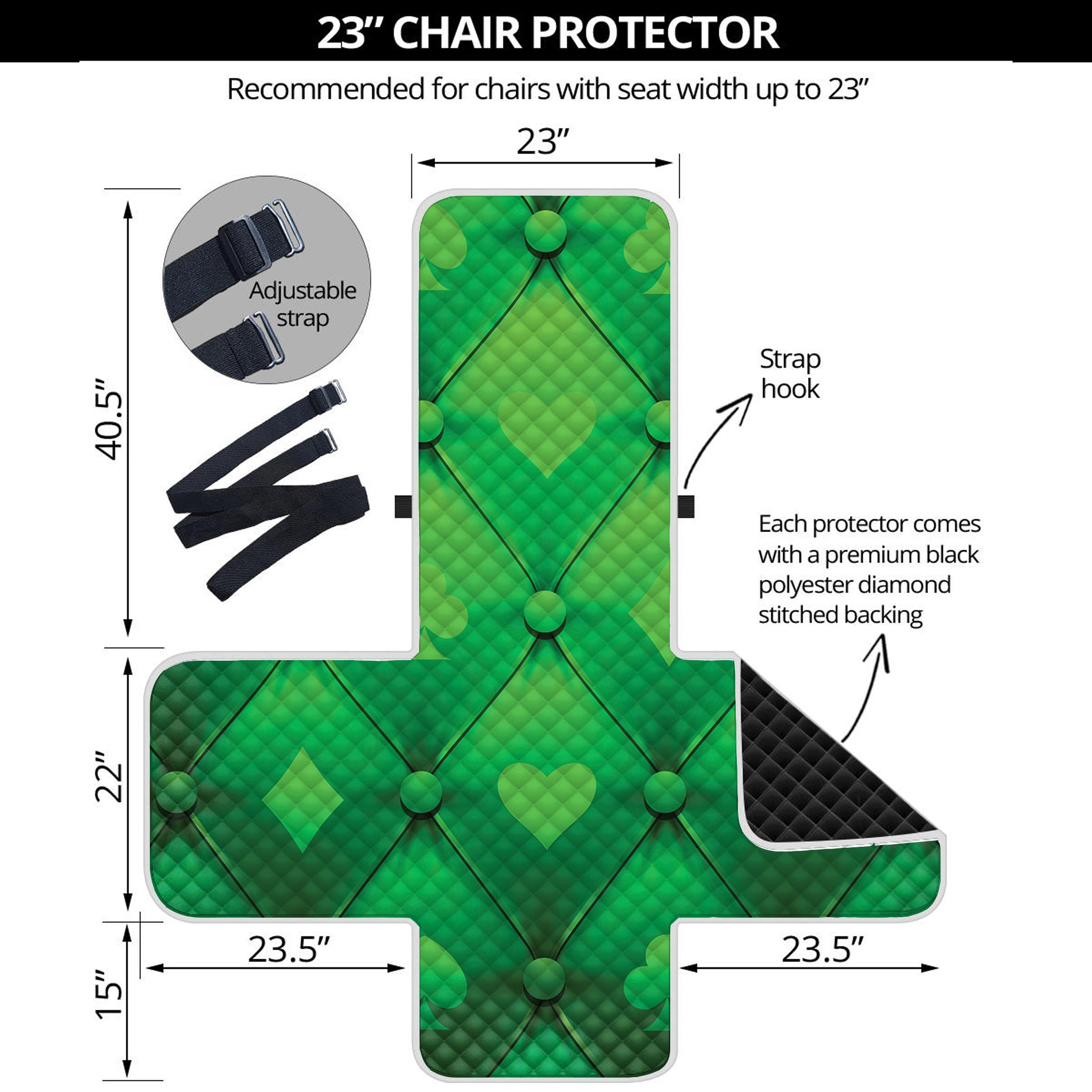 Green Playing Card Suits Pattern Print Armchair Protector