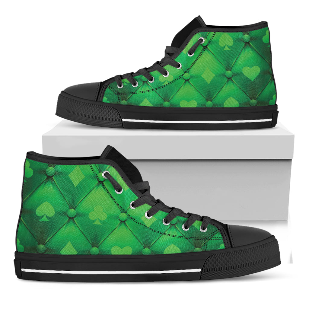 Green Playing Card Suits Pattern Print Black High Top Shoes