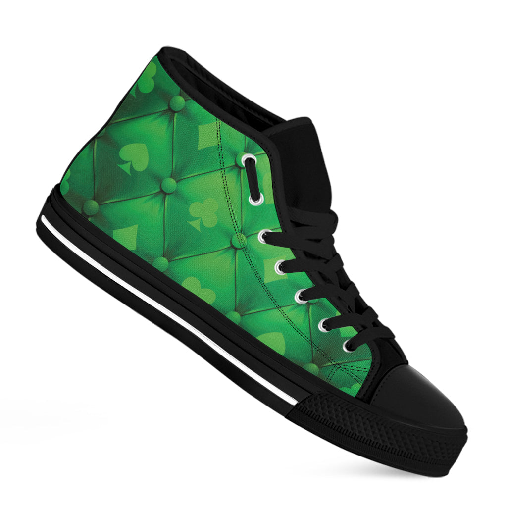 Green Playing Card Suits Pattern Print Black High Top Shoes