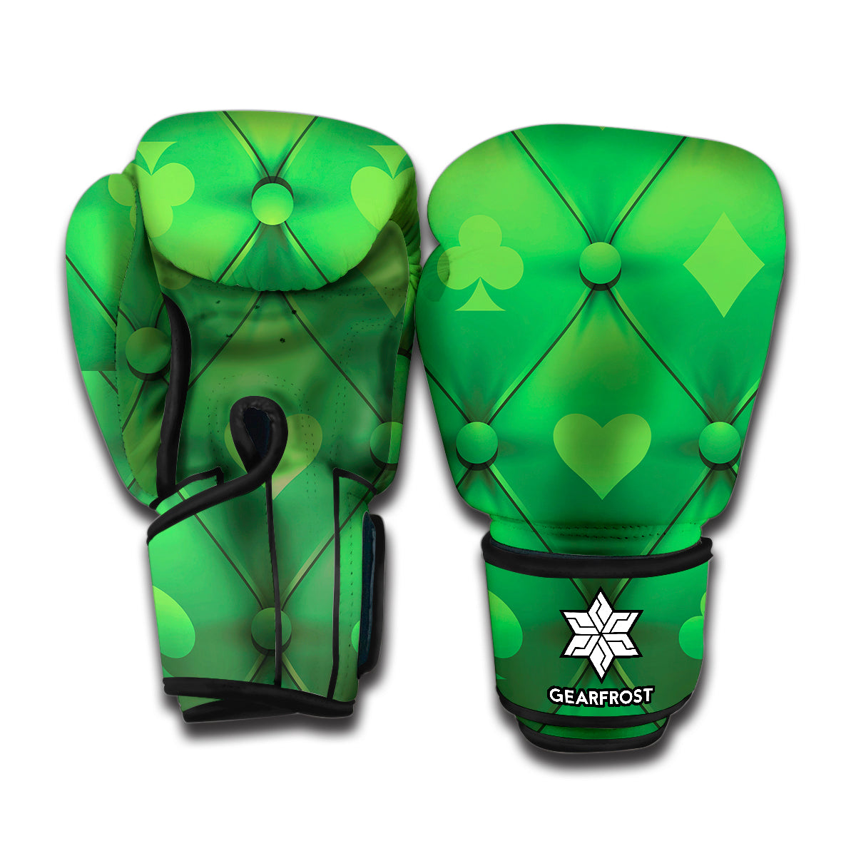 Green Playing Card Suits Pattern Print Boxing Gloves