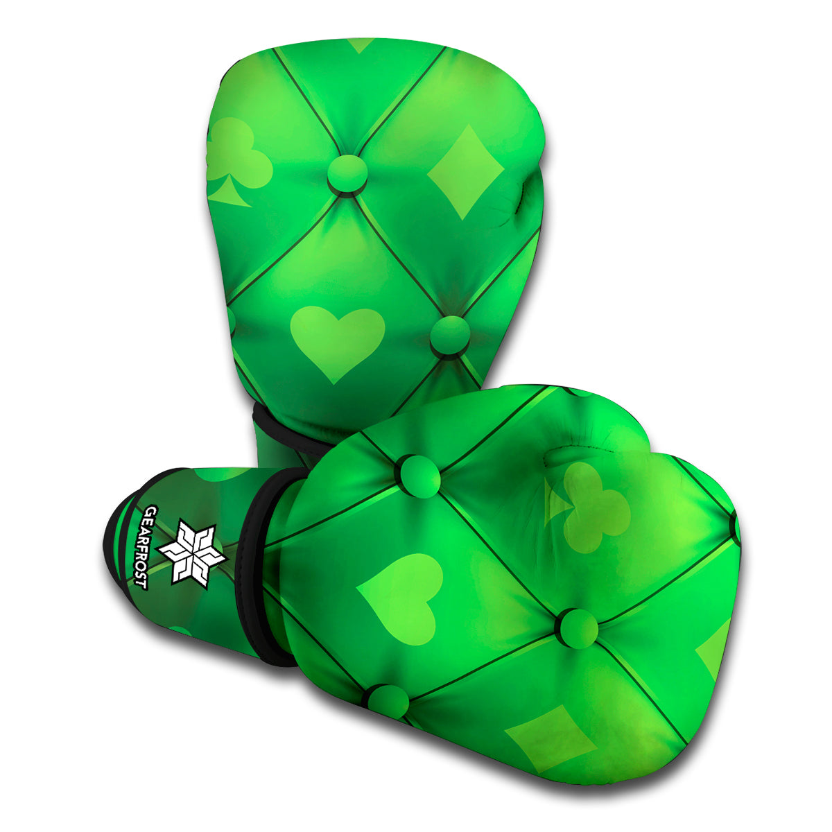 Green Playing Card Suits Pattern Print Boxing Gloves