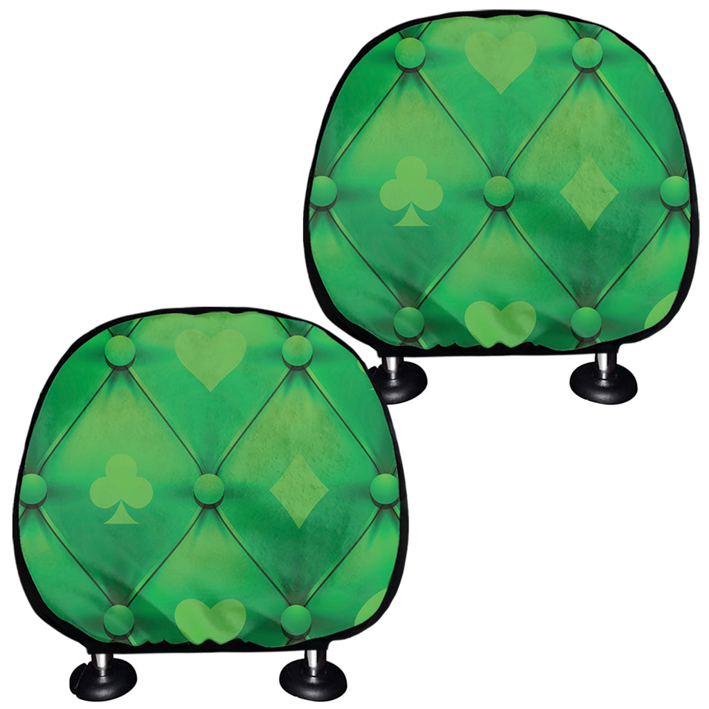 Green Playing Card Suits Pattern Print Car Headrest Covers