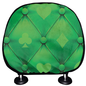 Green Playing Card Suits Pattern Print Car Headrest Covers