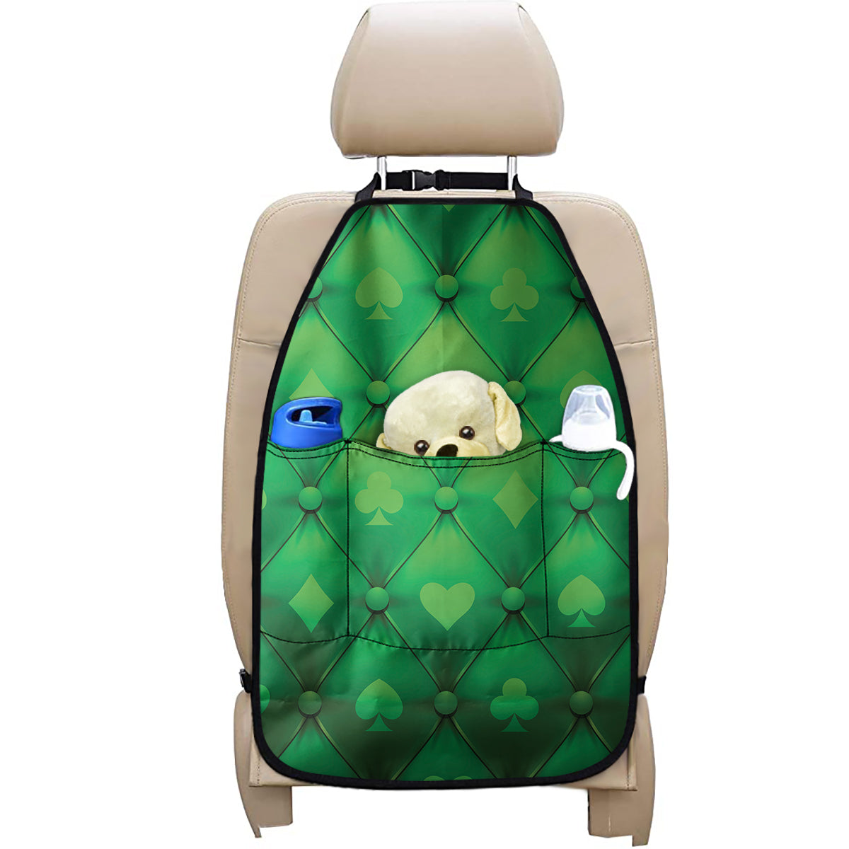 Green Playing Card Suits Pattern Print Car Seat Organizers