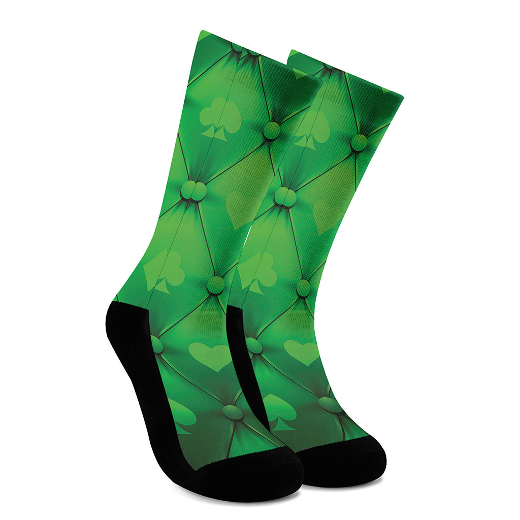 Green Playing Card Suits Pattern Print Crew Socks