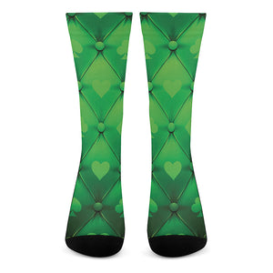 Green Playing Card Suits Pattern Print Crew Socks