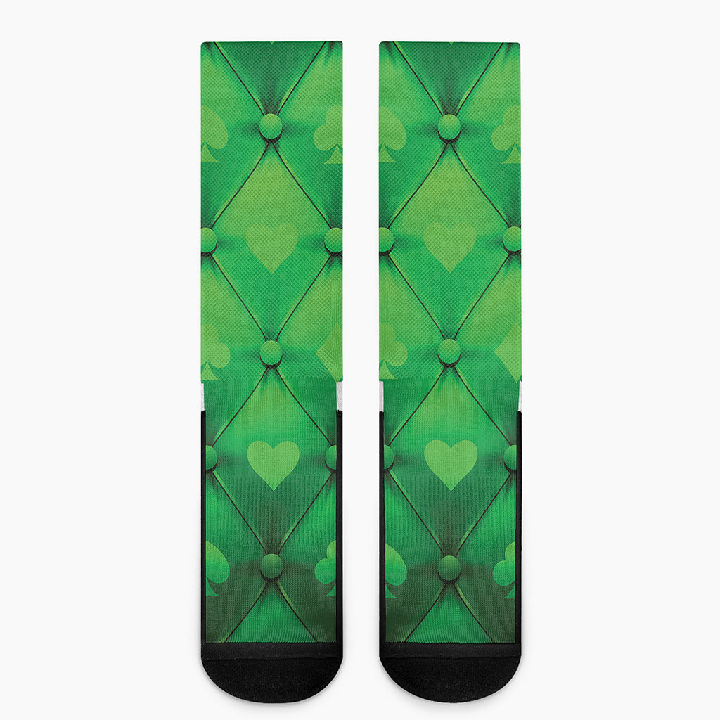 Green Playing Card Suits Pattern Print Crew Socks