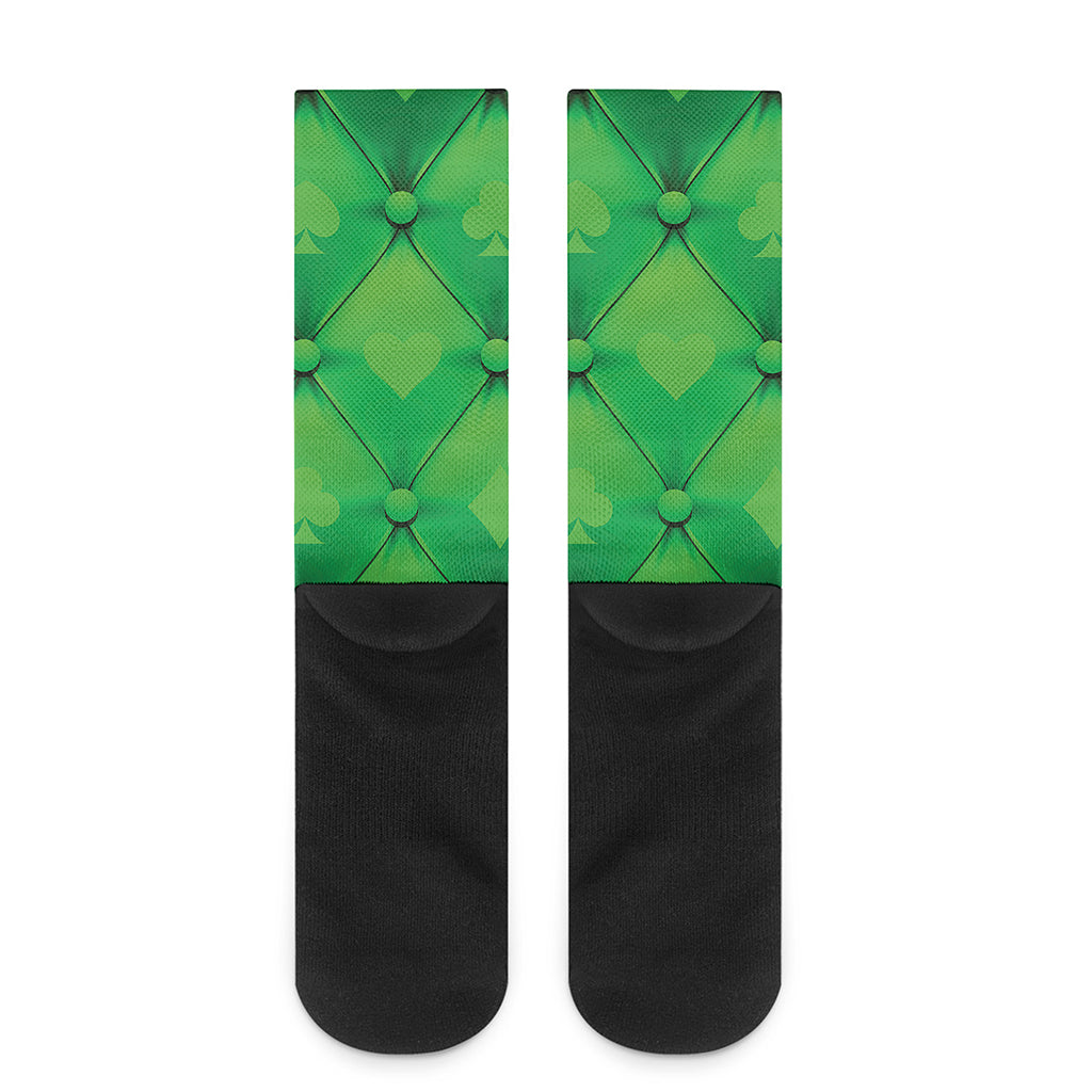 Green Playing Card Suits Pattern Print Crew Socks