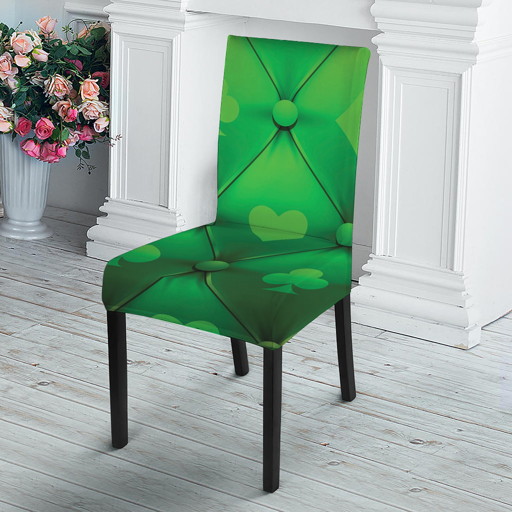 Green Playing Card Suits Pattern Print Dining Chair Slipcover