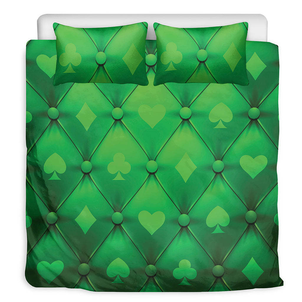 Green Playing Card Suits Pattern Print Duvet Cover Bedding Set