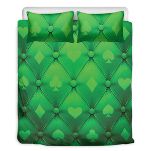 Green Playing Card Suits Pattern Print Duvet Cover Bedding Set