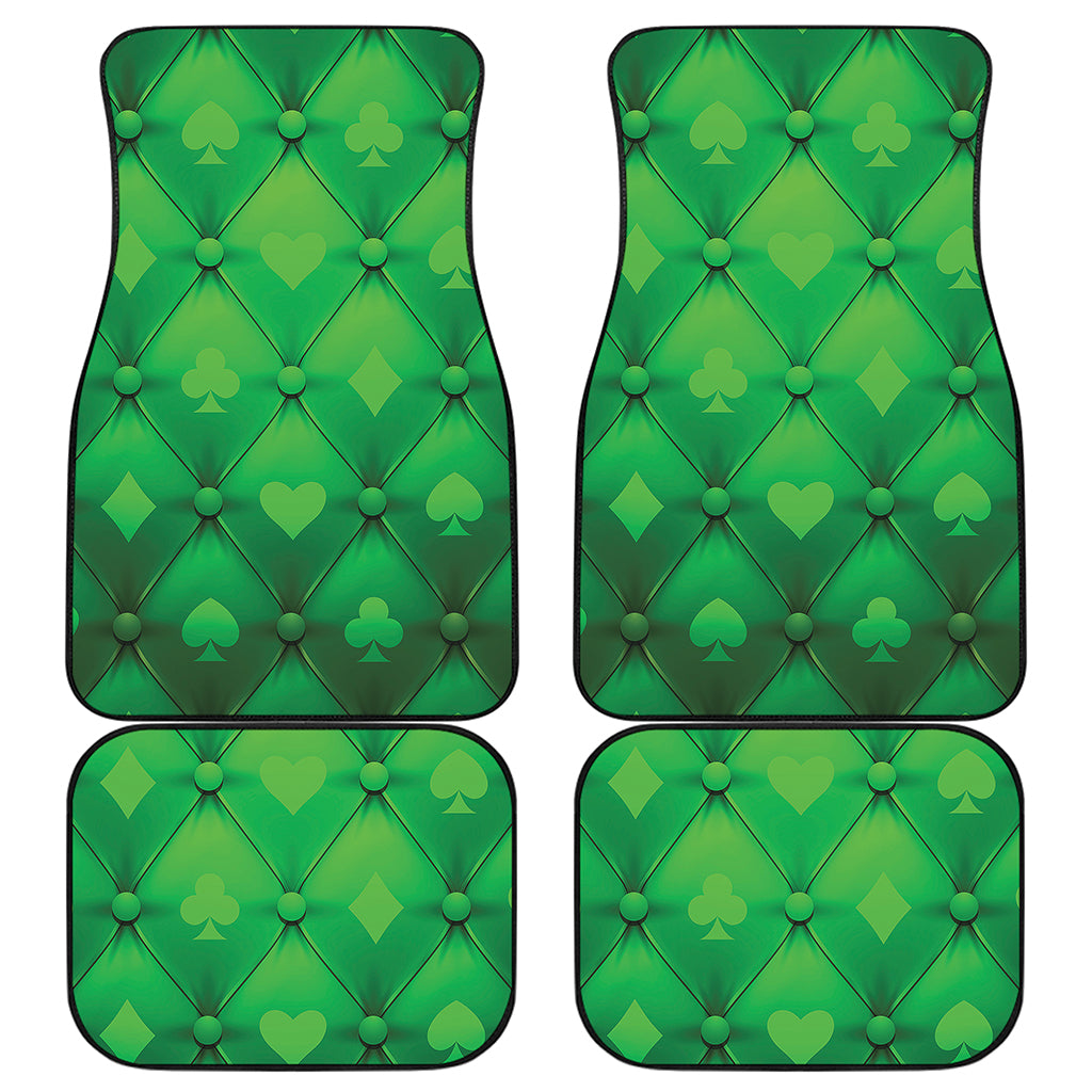 Green Playing Card Suits Pattern Print Front and Back Car Floor Mats