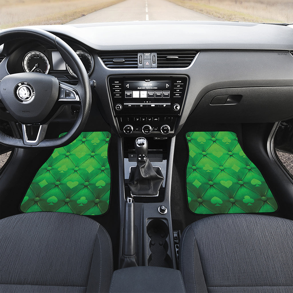 Green Playing Card Suits Pattern Print Front and Back Car Floor Mats