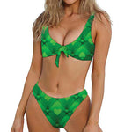 Green Playing Card Suits Pattern Print Front Bow Tie Bikini