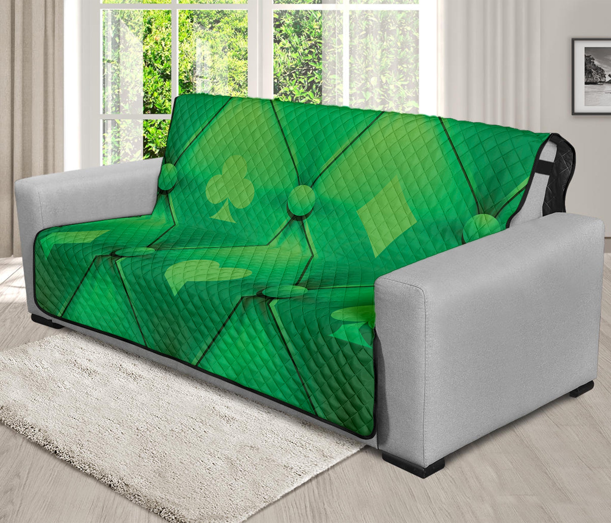 Green Playing Card Suits Pattern Print Futon Protector