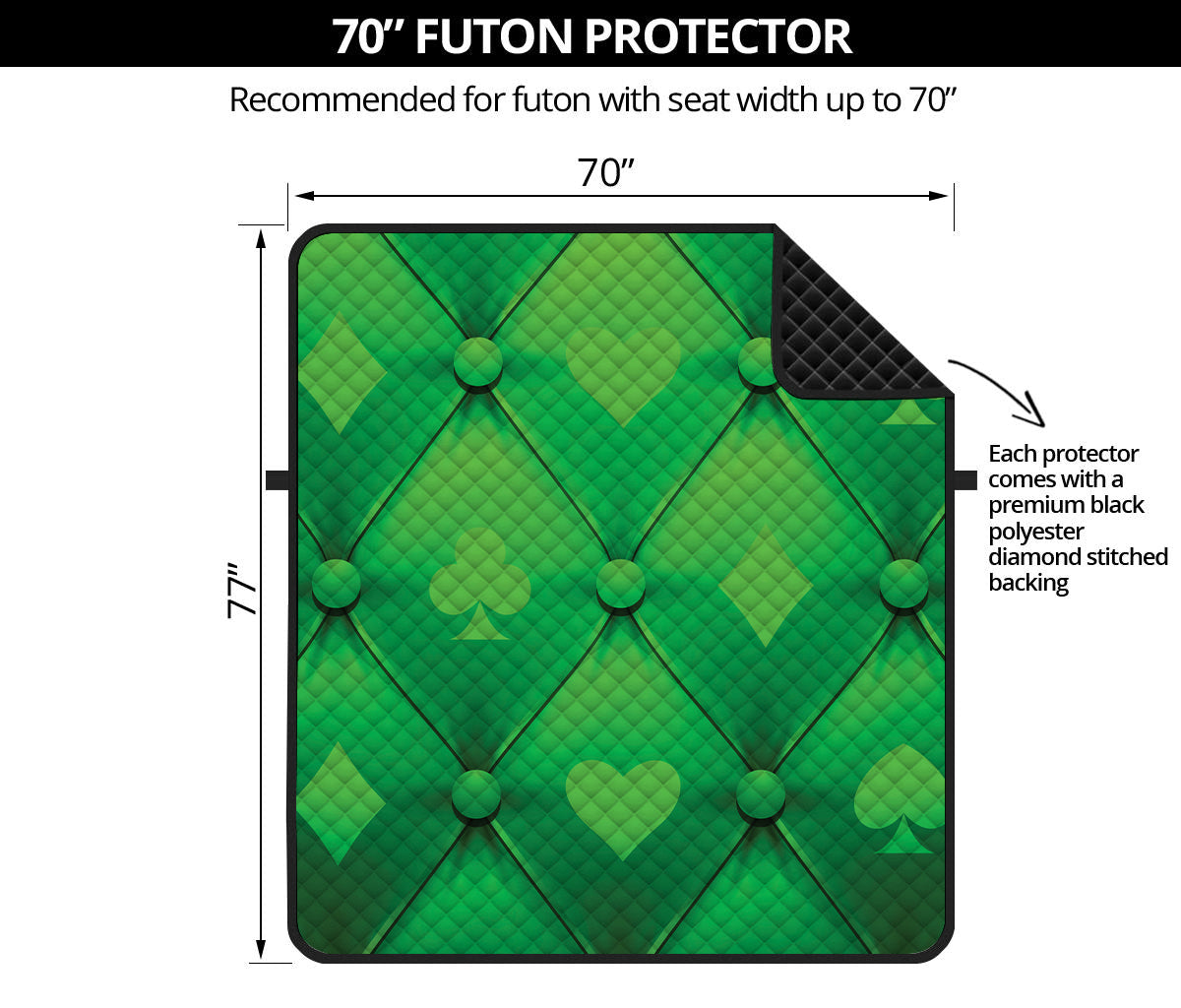 Green Playing Card Suits Pattern Print Futon Protector