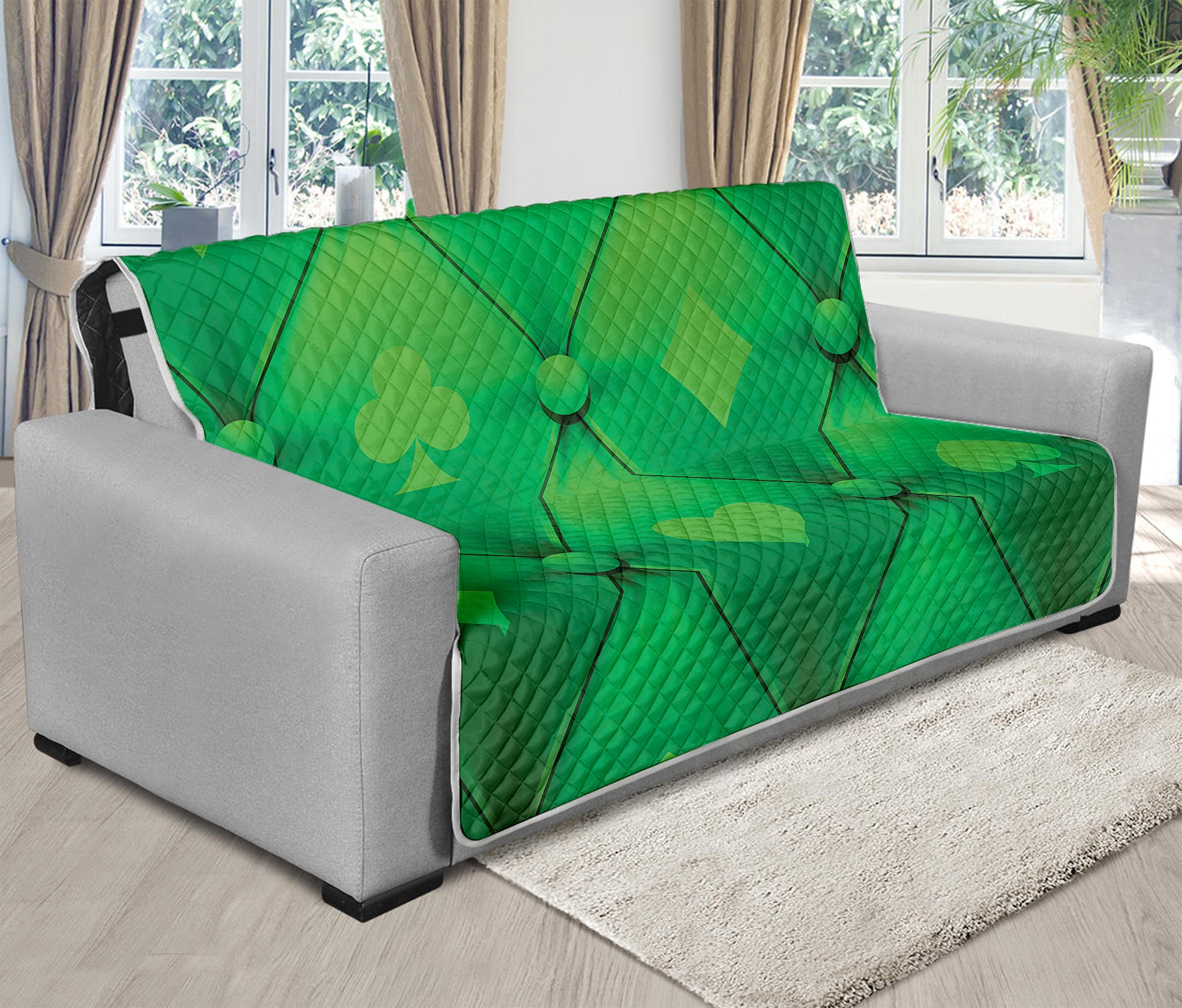 Green Playing Card Suits Pattern Print Futon Protector