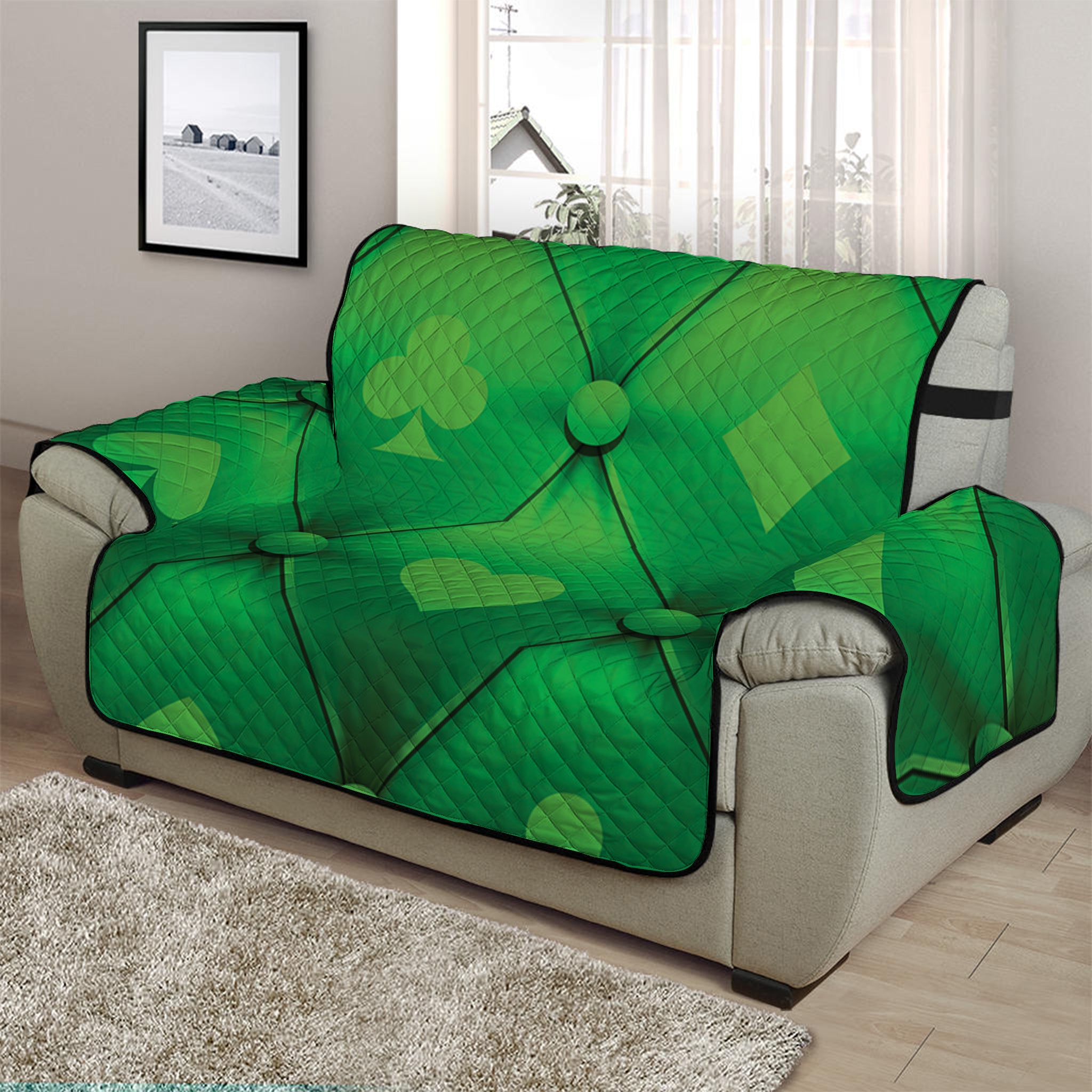 Green Playing Card Suits Pattern Print Half Sofa Protector