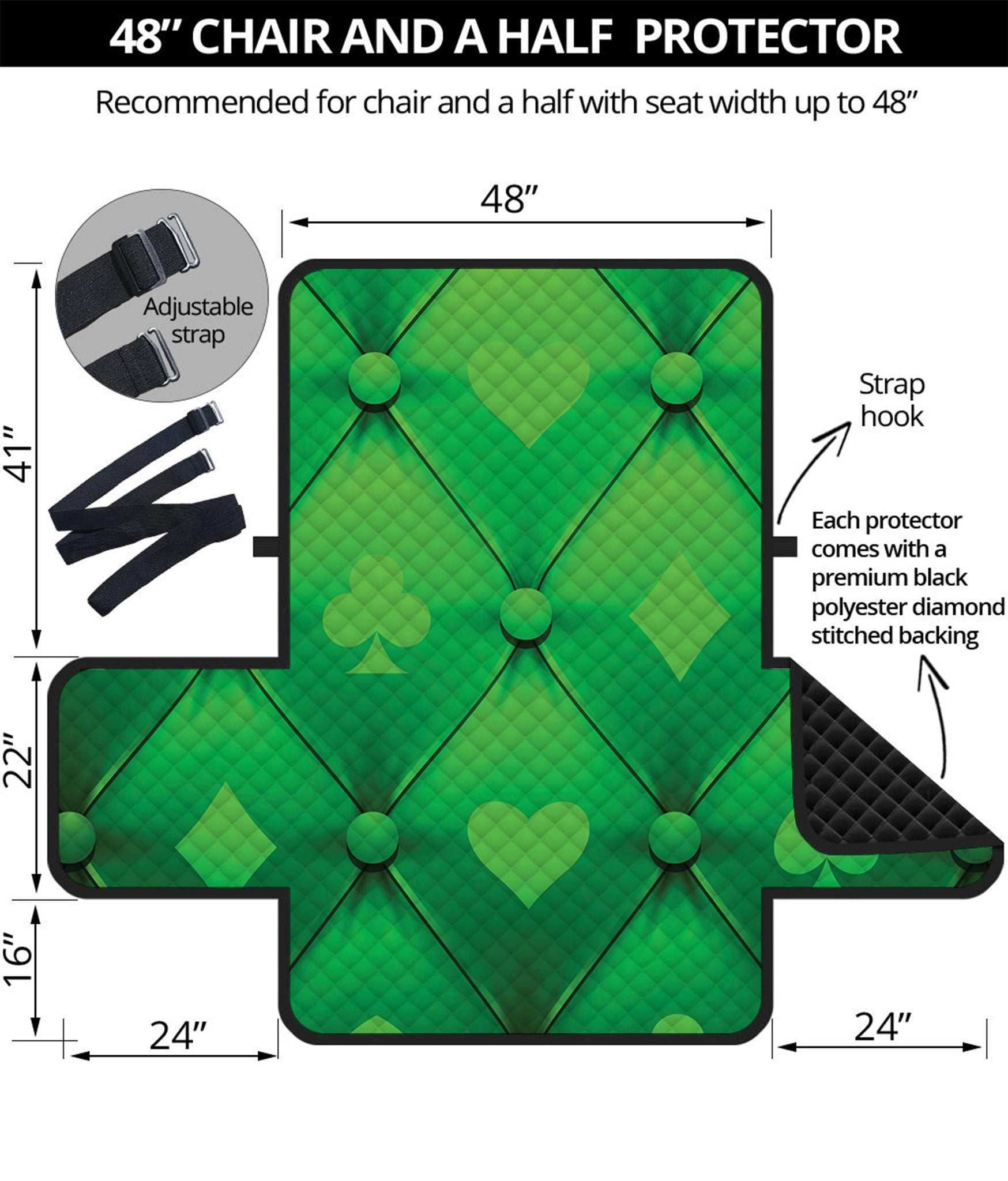 Green Playing Card Suits Pattern Print Half Sofa Protector