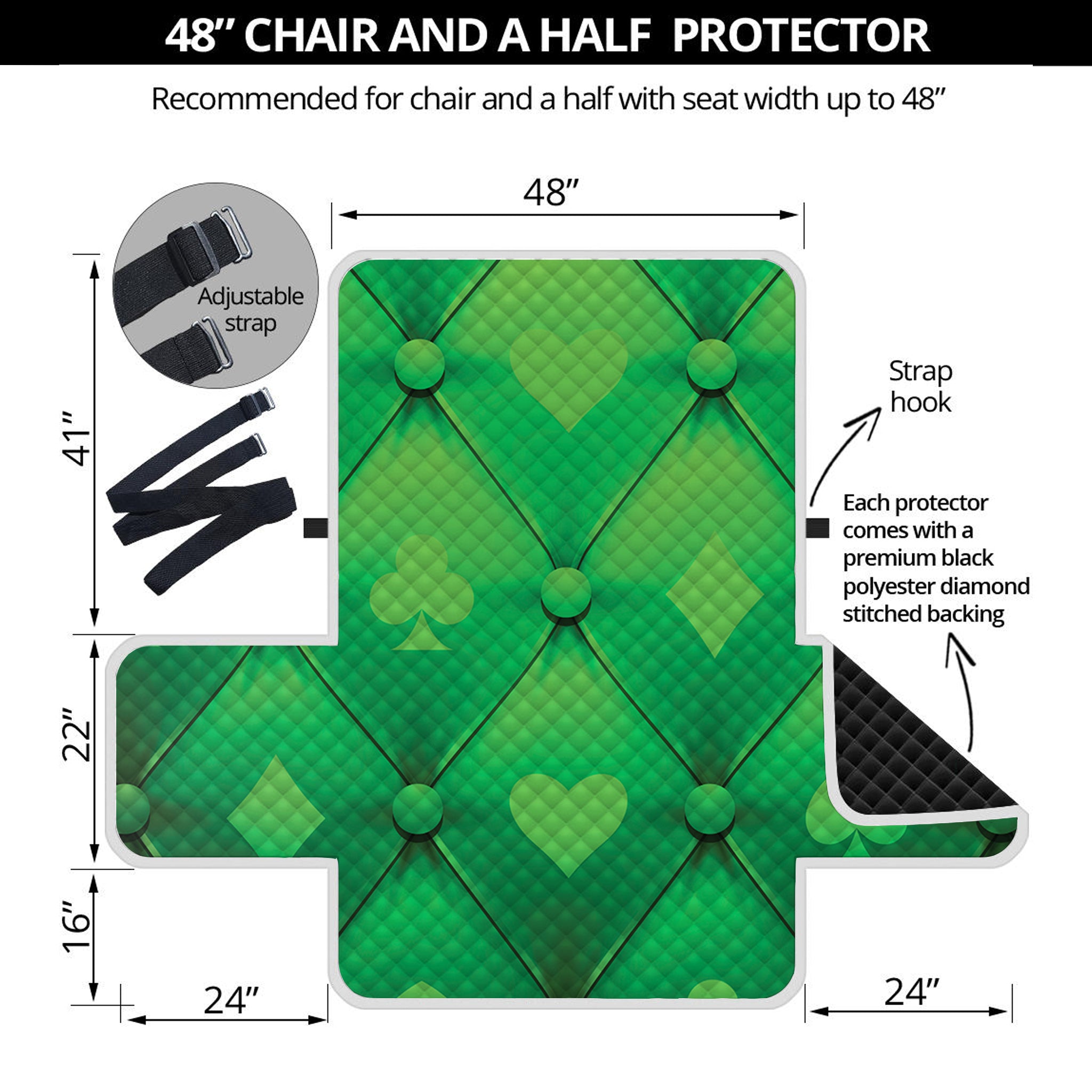 Green Playing Card Suits Pattern Print Half Sofa Protector