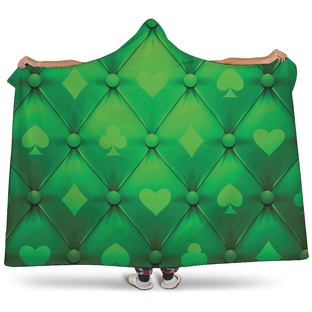 Green Playing Card Suits Pattern Print Hooded Blanket