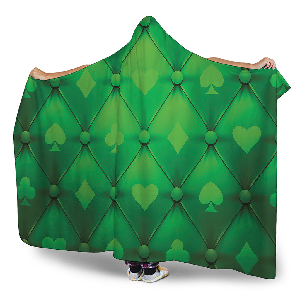 Green Playing Card Suits Pattern Print Hooded Blanket