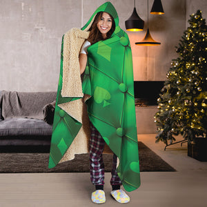 Green Playing Card Suits Pattern Print Hooded Blanket