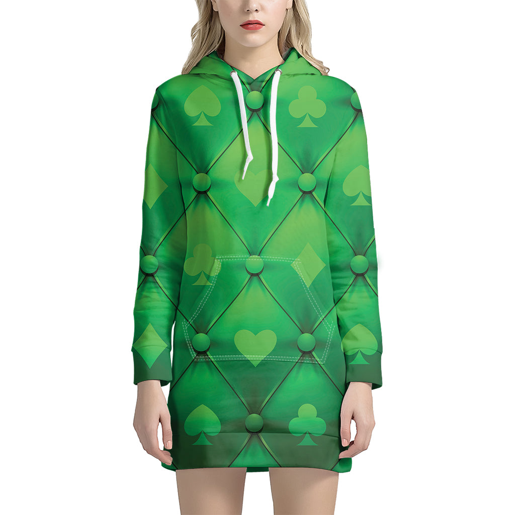 Green Playing Card Suits Pattern Print Hoodie Dress