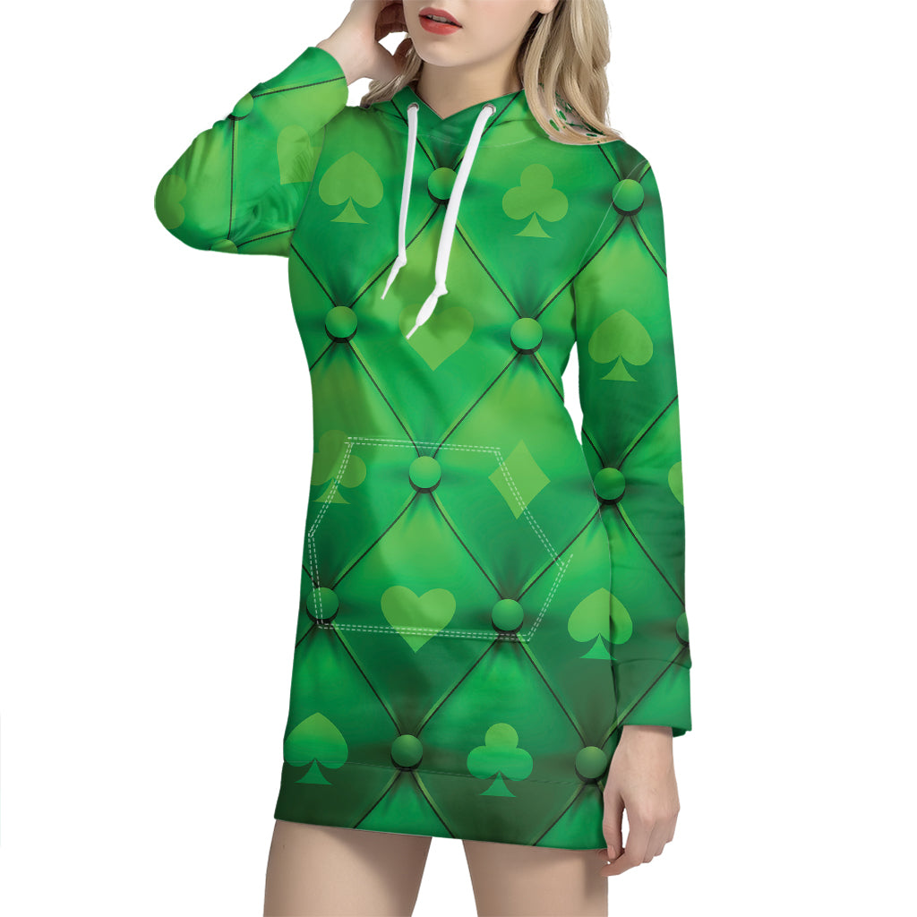 Green Playing Card Suits Pattern Print Hoodie Dress