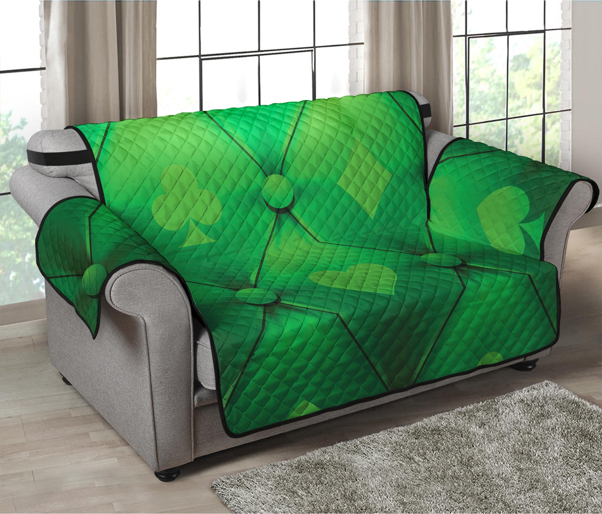 Green Playing Card Suits Pattern Print Loveseat Protector