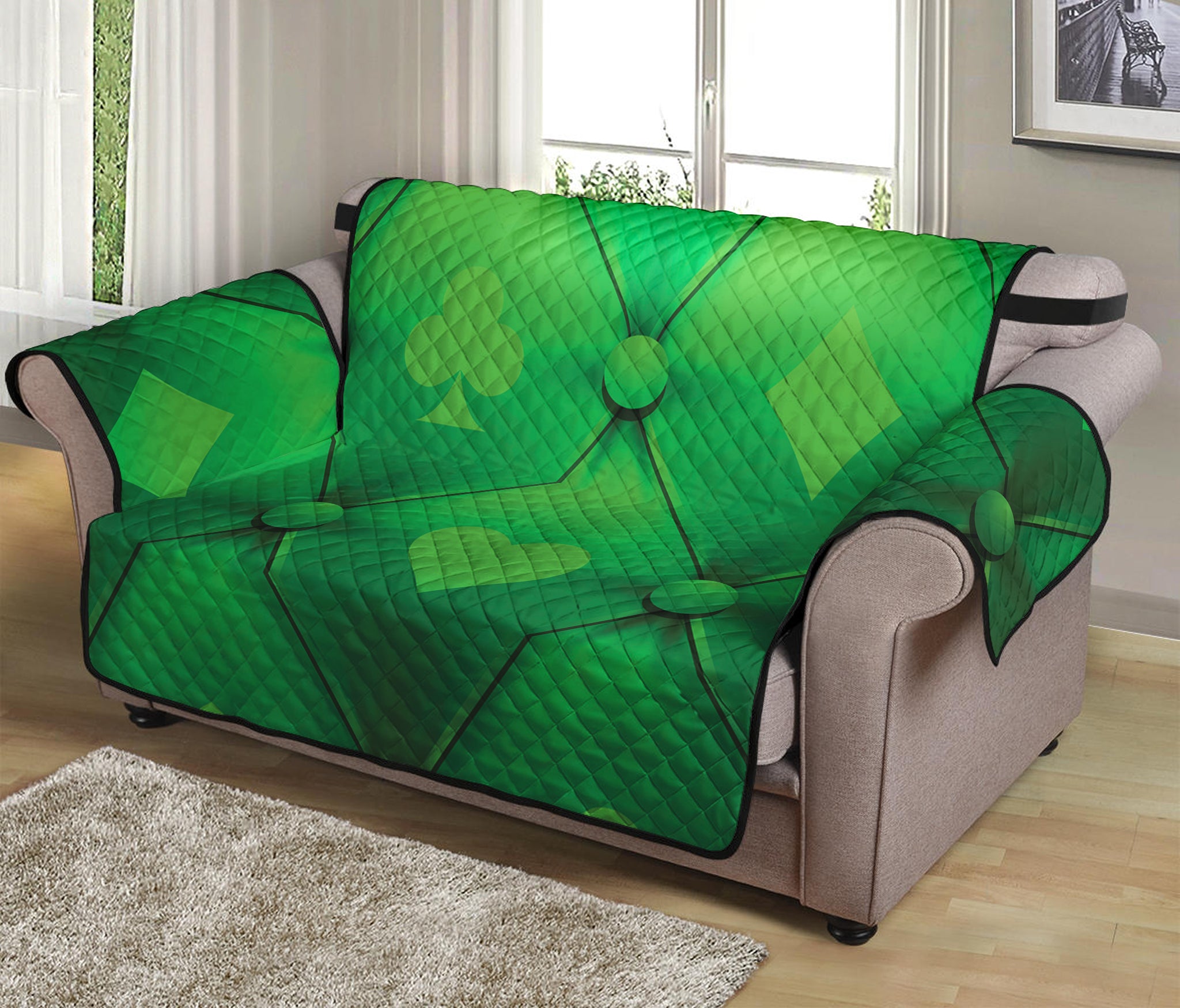 Green Playing Card Suits Pattern Print Loveseat Protector