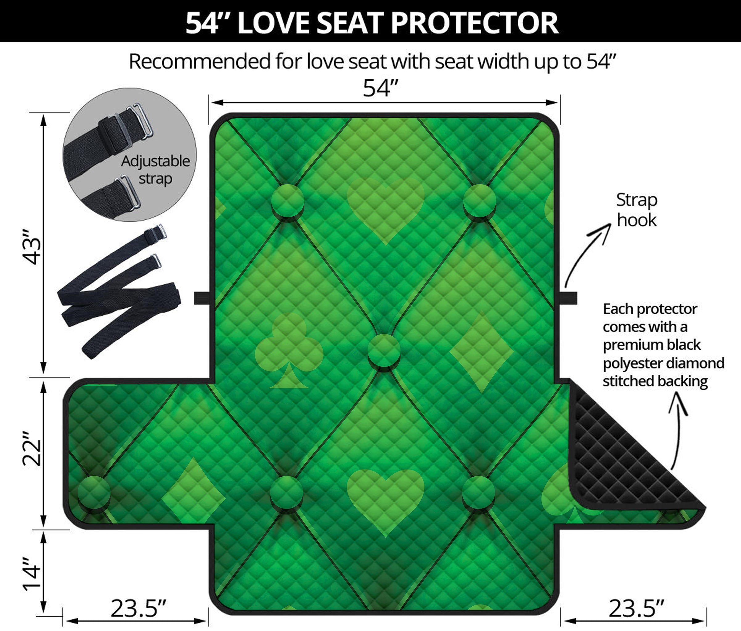 Green Playing Card Suits Pattern Print Loveseat Protector