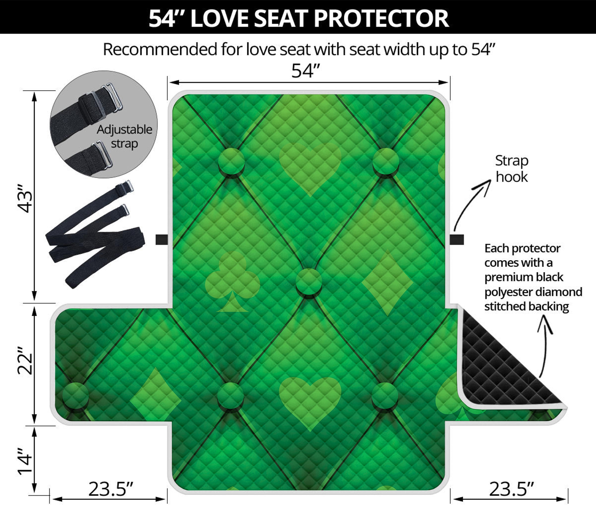 Green Playing Card Suits Pattern Print Loveseat Protector