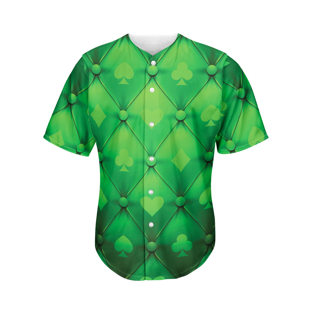 Green Playing Card Suits Pattern Print Men's Baseball Jersey