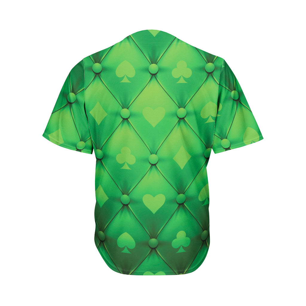 Green Playing Card Suits Pattern Print Men's Baseball Jersey