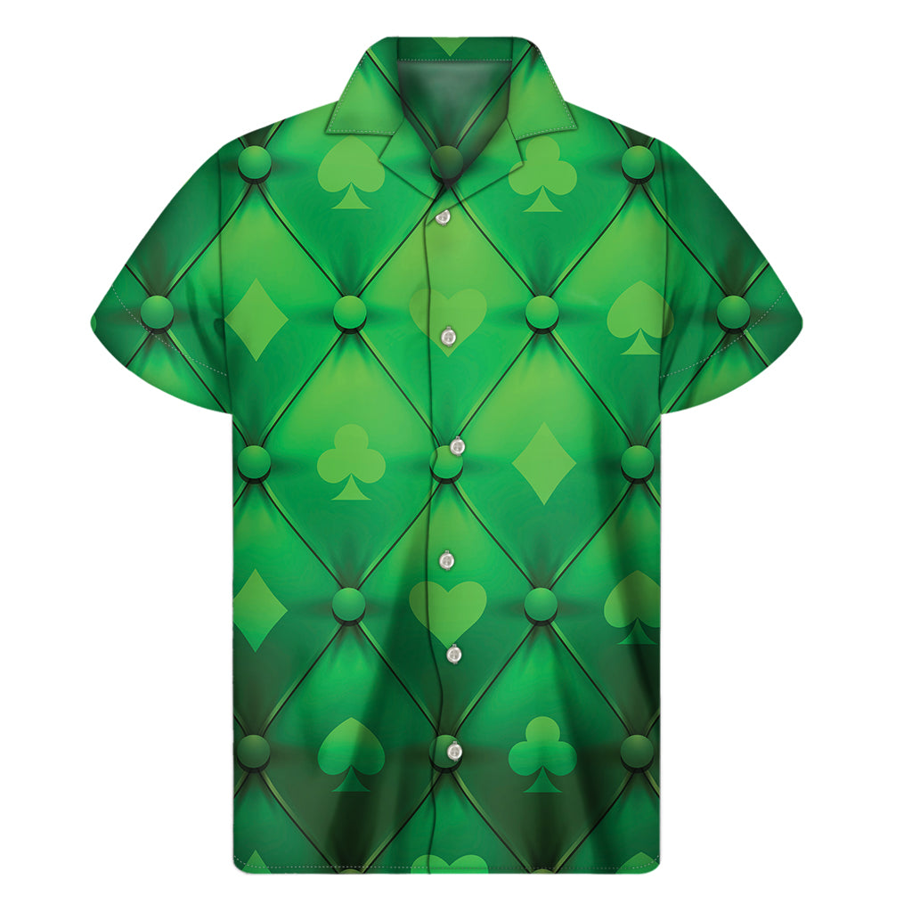 Green Playing Card Suits Pattern Print Men's Short Sleeve Shirt