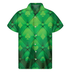 Green Playing Card Suits Pattern Print Men's Short Sleeve Shirt