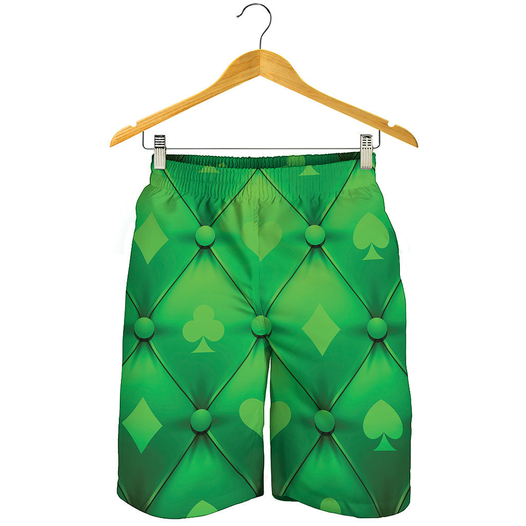 Green Playing Card Suits Pattern Print Men's Shorts