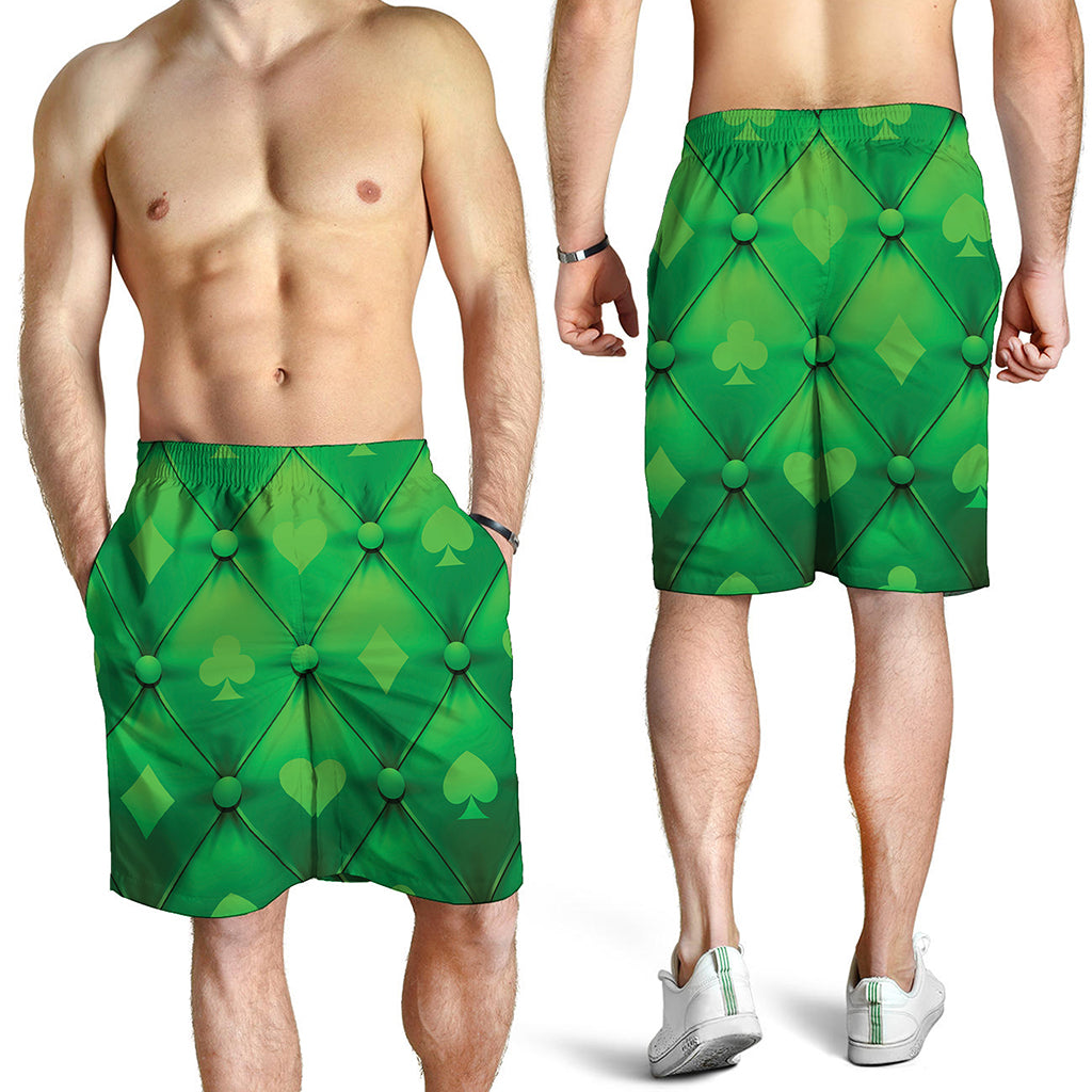 Green Playing Card Suits Pattern Print Men's Shorts