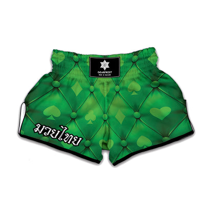 Green Playing Card Suits Pattern Print Muay Thai Boxing Shorts