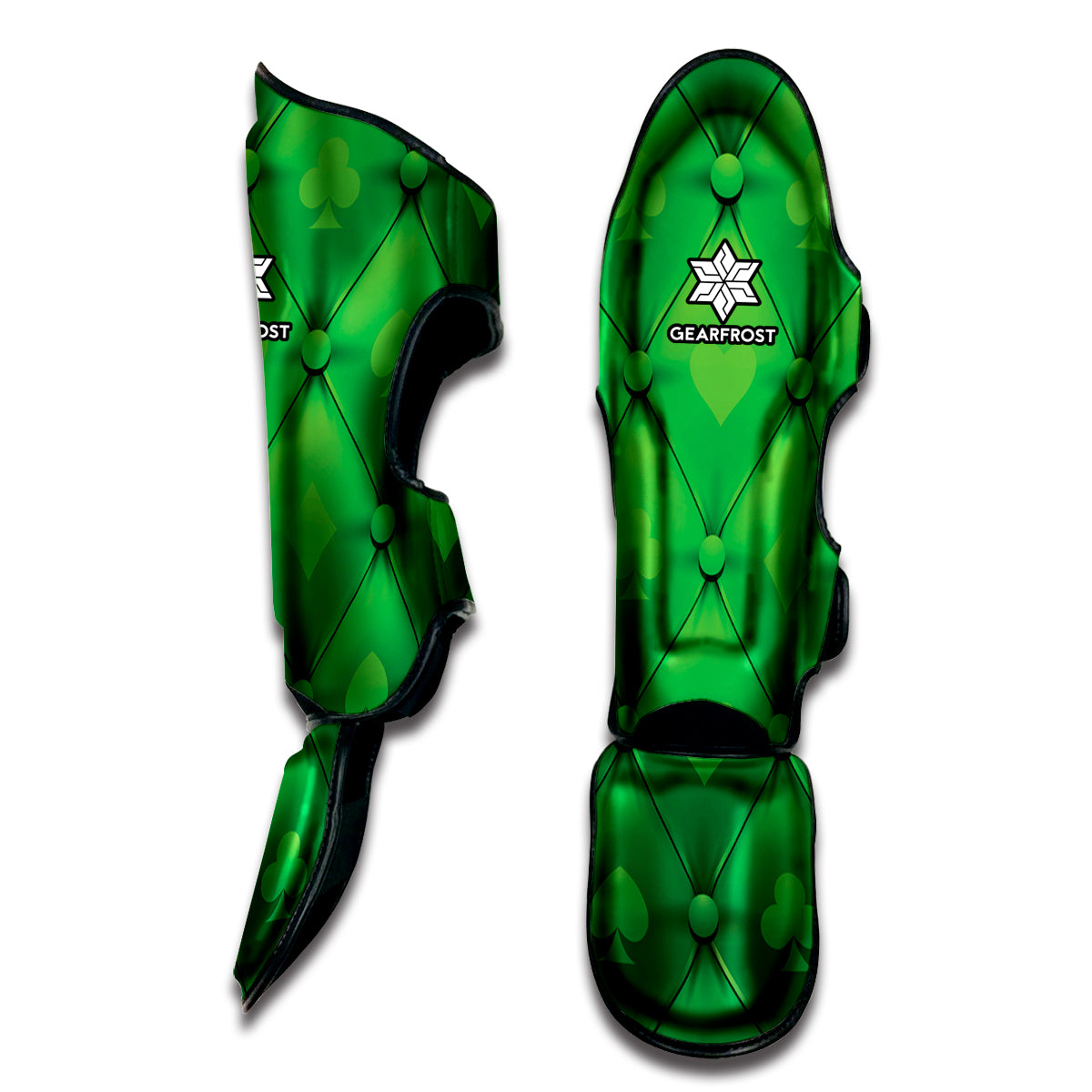 Green Playing Card Suits Pattern Print Muay Thai Shin Guard