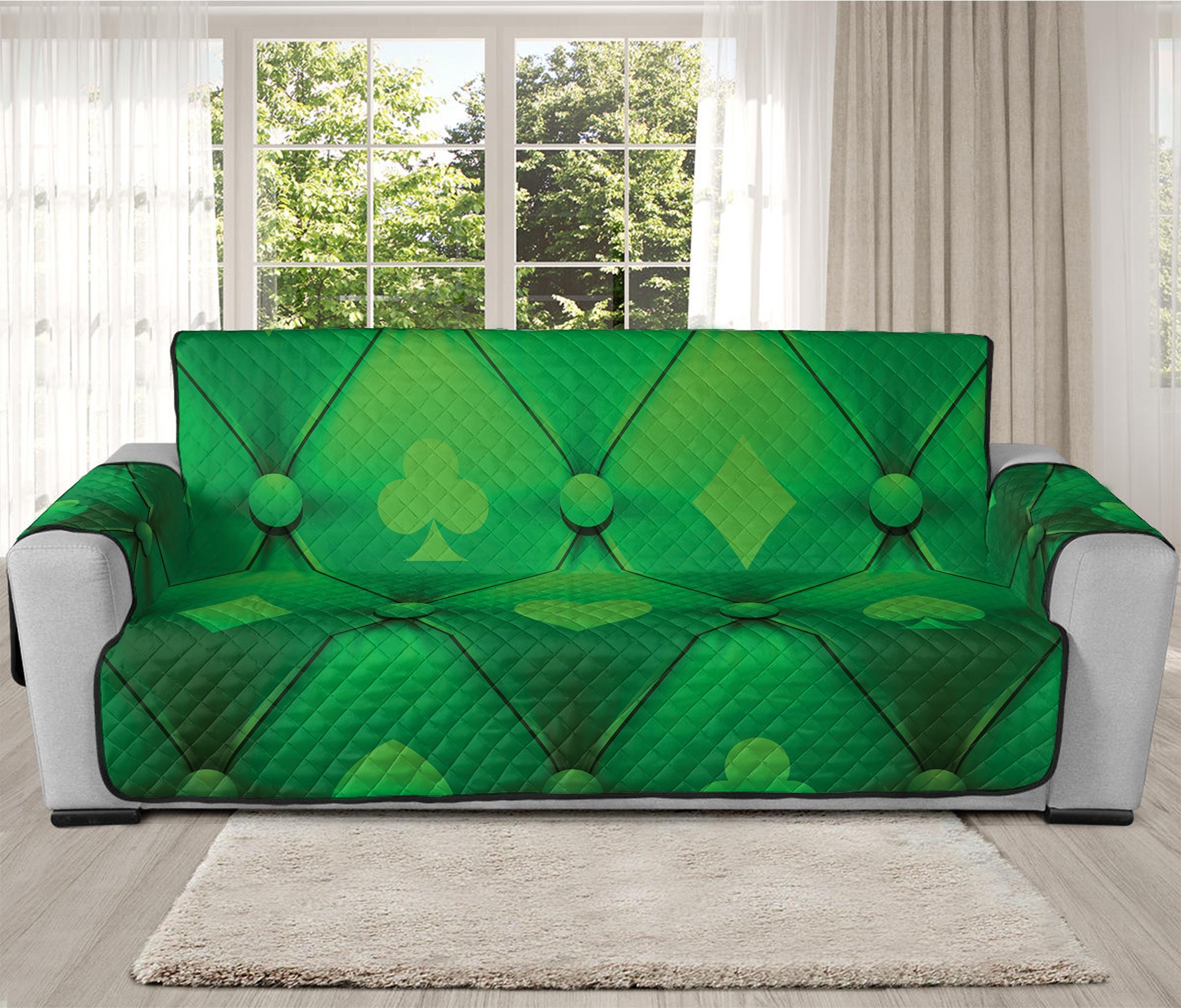 Green Playing Card Suits Pattern Print Oversized Sofa Protector